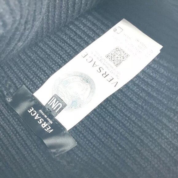 Auth VERSACE logo beanie hat knit hat knit cap Knit hat wool Black - Picture 3 of 11